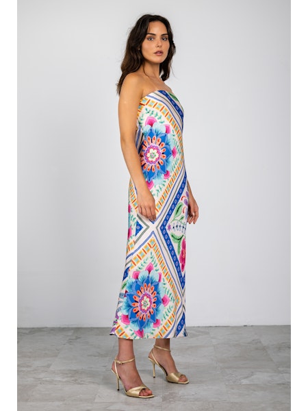 Lavender Brown Talia Maxi Dress in Pink/Blue Print