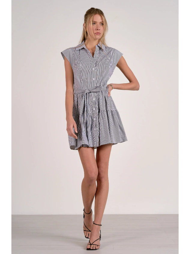 Elan Pinstripe Dress in Dark Navy Stripe