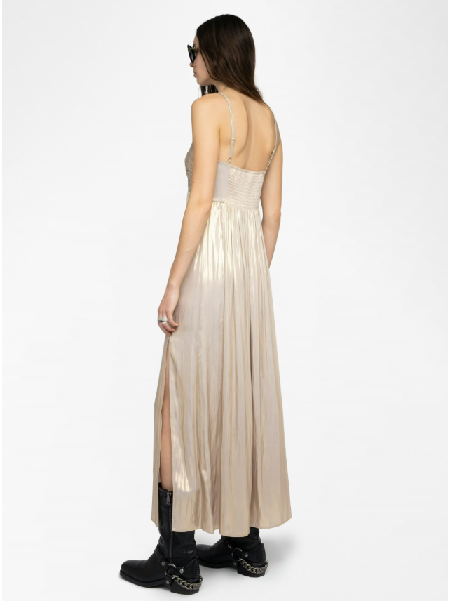 zadig and voltaire gold dress Zadig & Voltaire Rippie Dress in Satin Gold