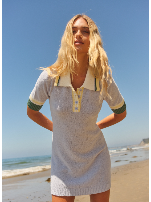 Sundry Polo Sweater Dress in Sea Breeze - M - Shop Sundry Dresses